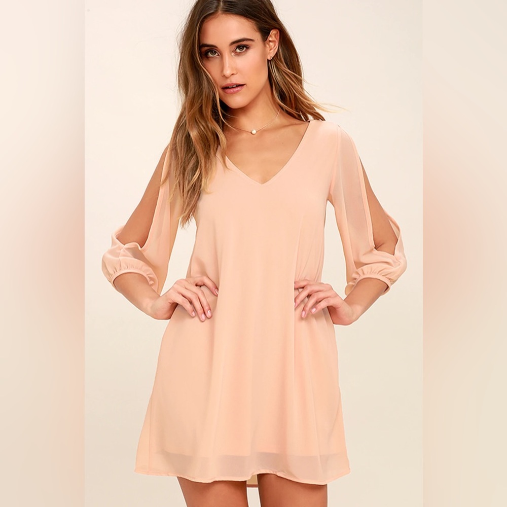 Lulus Shifting Dears Blush Pink Long Sleeve Dress